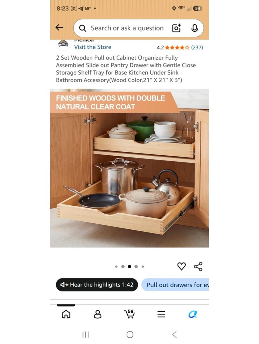 2 Set Wooden Pull Out Cabinet Organizer Fully Assembled Slide out Pantry Drawer